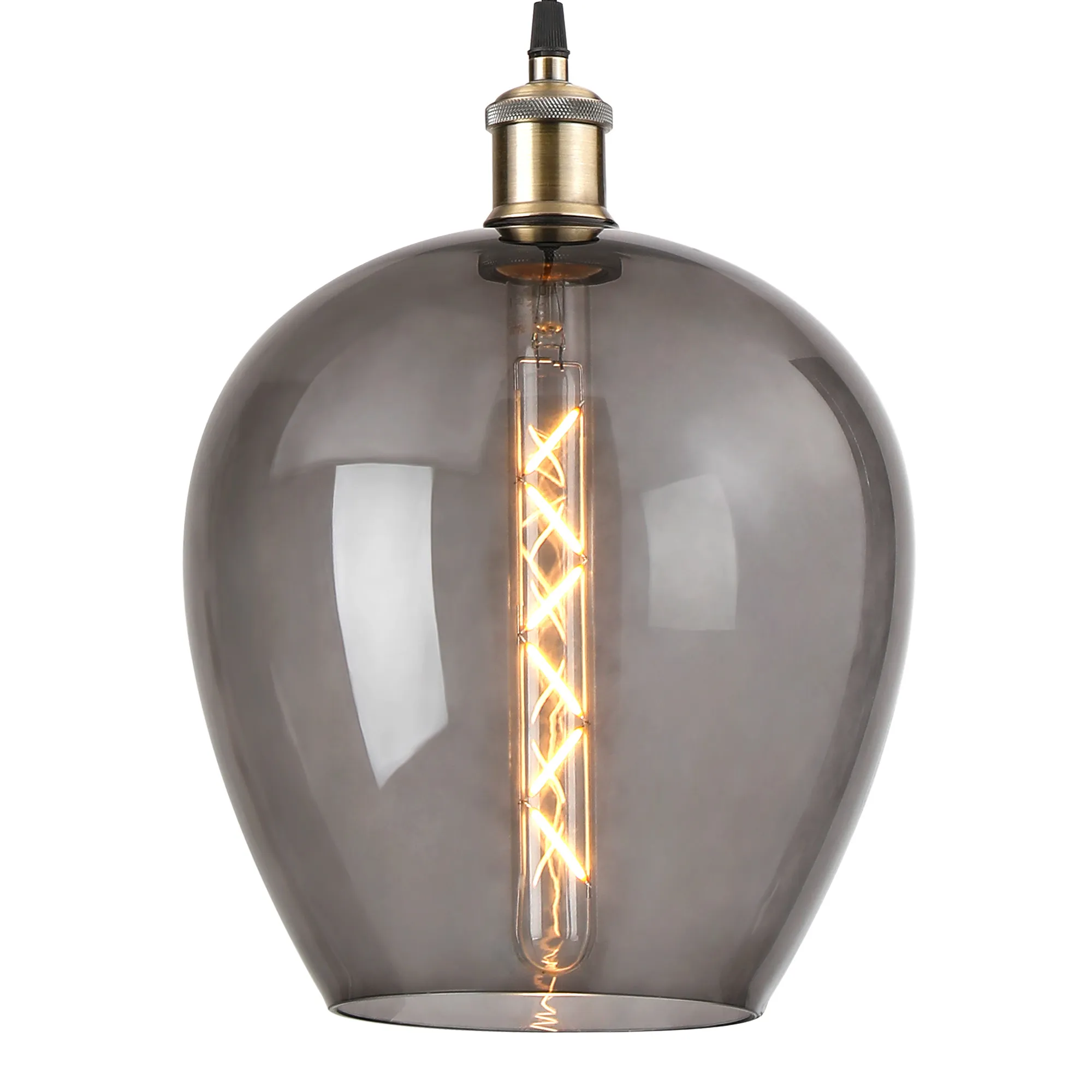 Cawdor Single Pendant, 1 Light E27, Antique Brass/Black/Smoke Wine Glass DK1107  Deco Cawdor